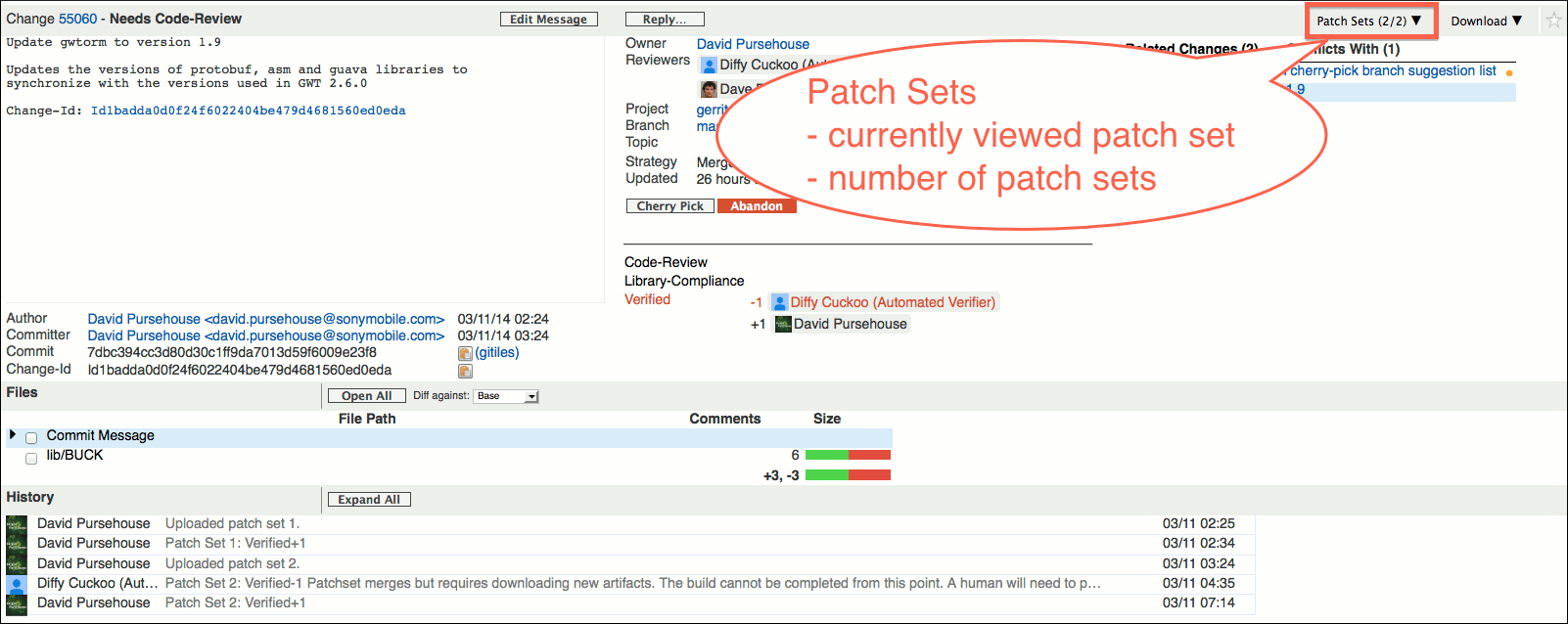 /opendev/gerrit/raw/commit/bd19d9a38072c51d3c5367b151370e8890403e01/Documentation/images/user-review-ui-change-screen-patch-sets.png