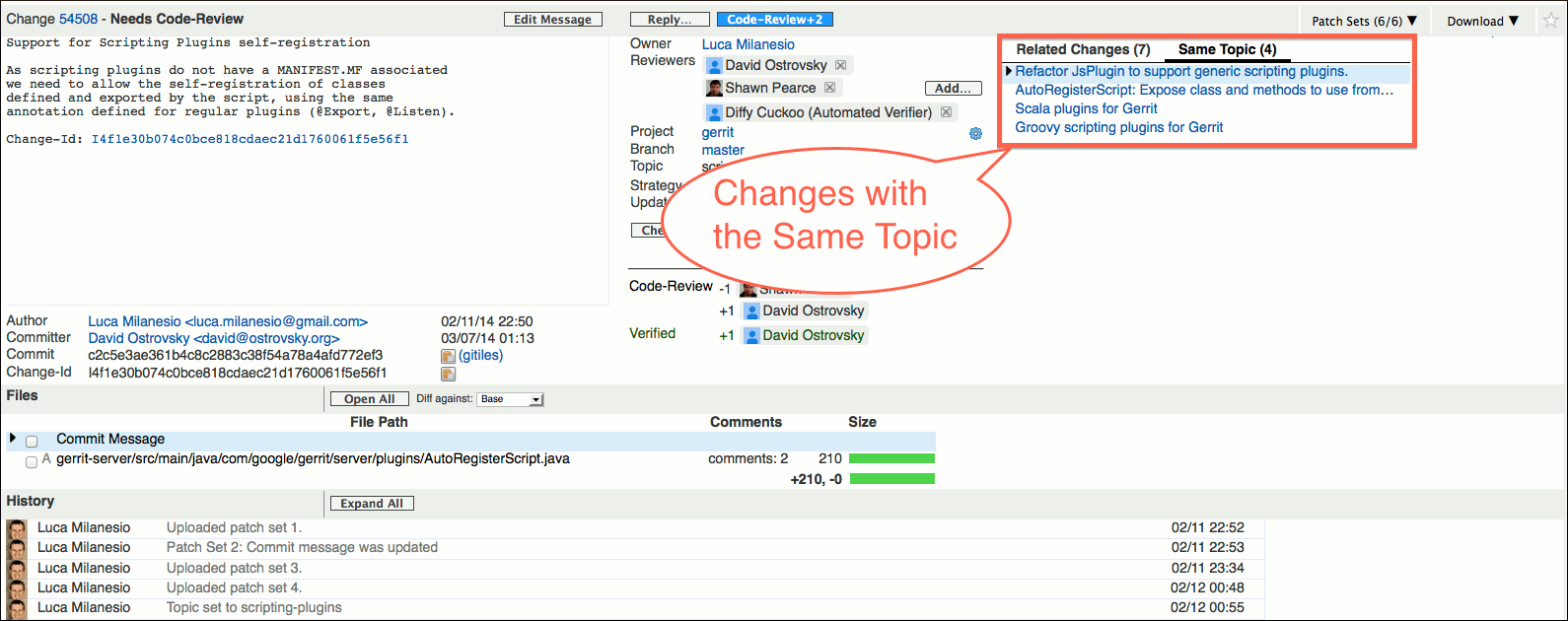 /opendev/gerrit/raw/commit/bd19d9a38072c51d3c5367b151370e8890403e01/Documentation/images/user-review-ui-change-screen-same-topic.png