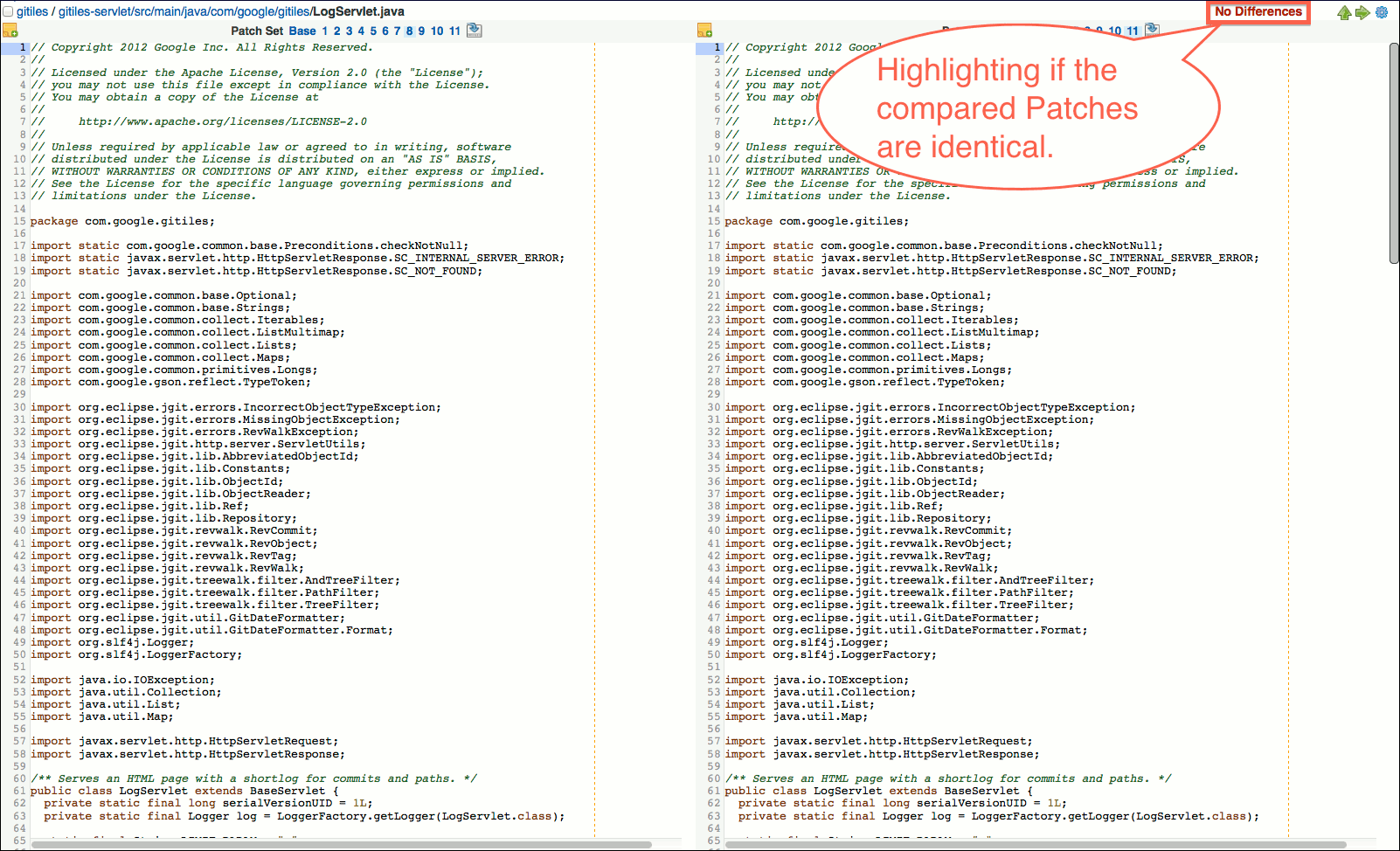 /opendev/gerrit/raw/commit/bd19d9a38072c51d3c5367b151370e8890403e01/Documentation/images/user-review-ui-side-by-side-diff-screen-no-differences.png
