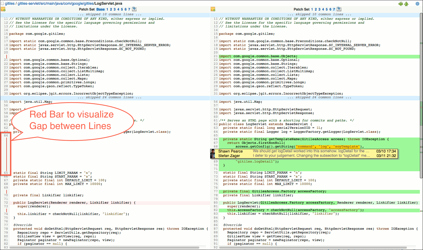 /opendev/gerrit/raw/commit/bd19d9a38072c51d3c5367b151370e8890403e01/Documentation/images/user-review-ui-side-by-side-diff-screen-red-bar.png