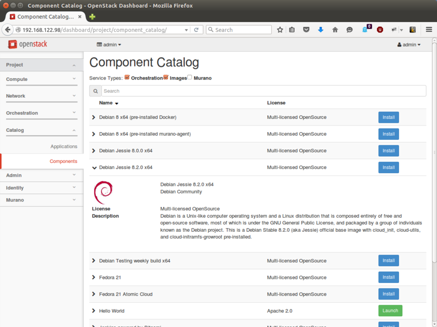 App Catalog Components view screenshot