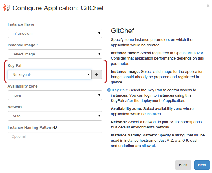 Application creation: key pair