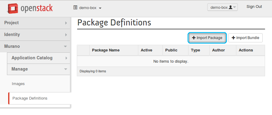 Package Definitions page: Import Package 1