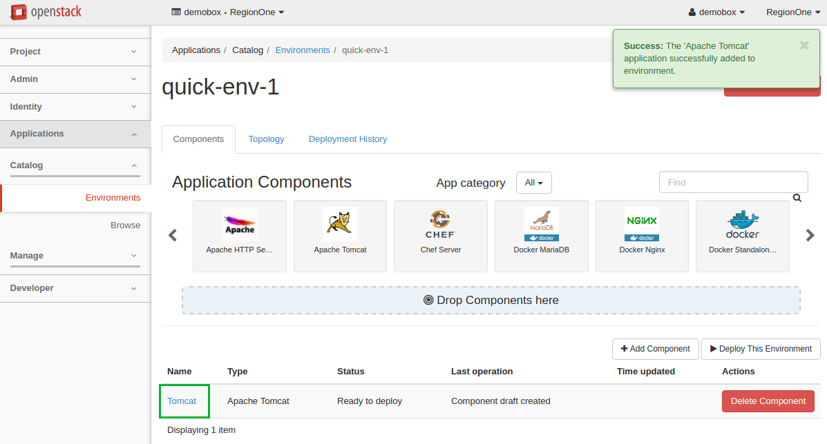 Environment Components page: Select packages