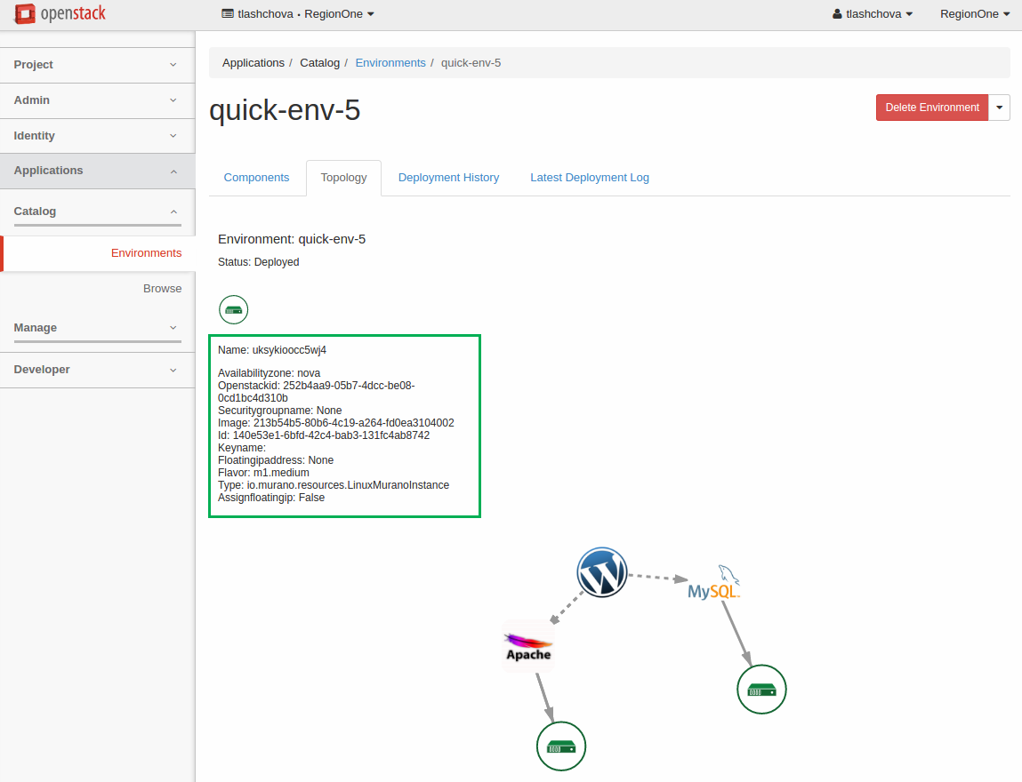 Topology tab: Deployment successful