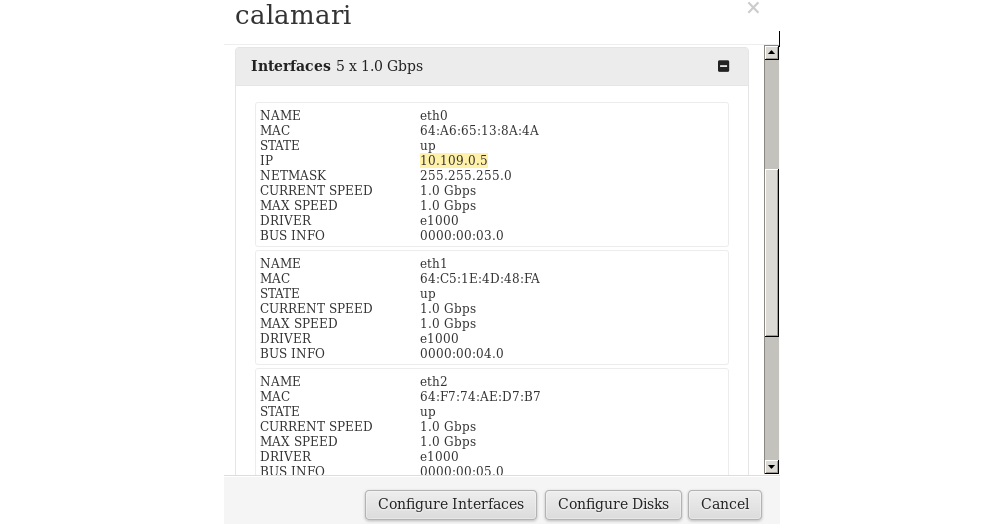 A screen-shot of the Calamari host IP