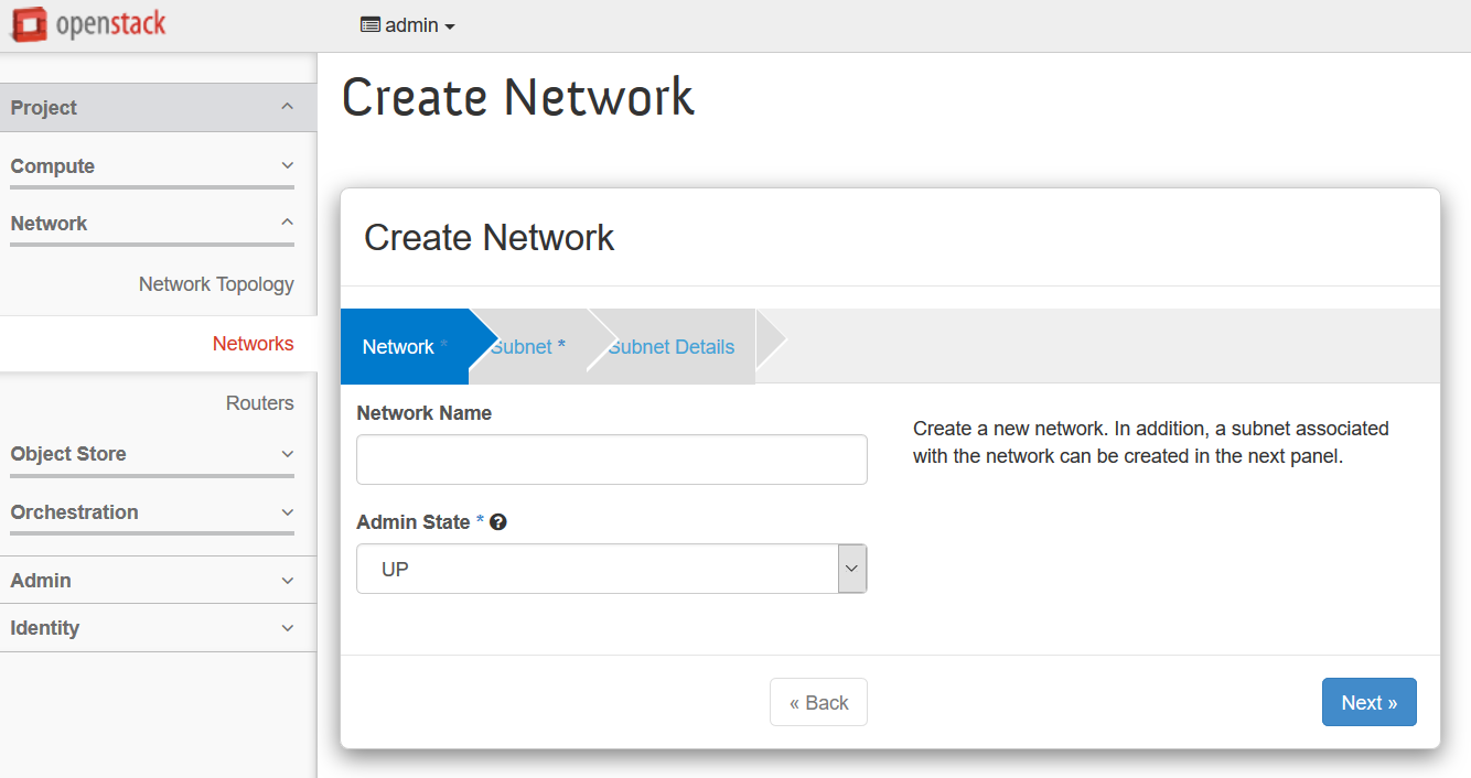 Screenshot: Create a network