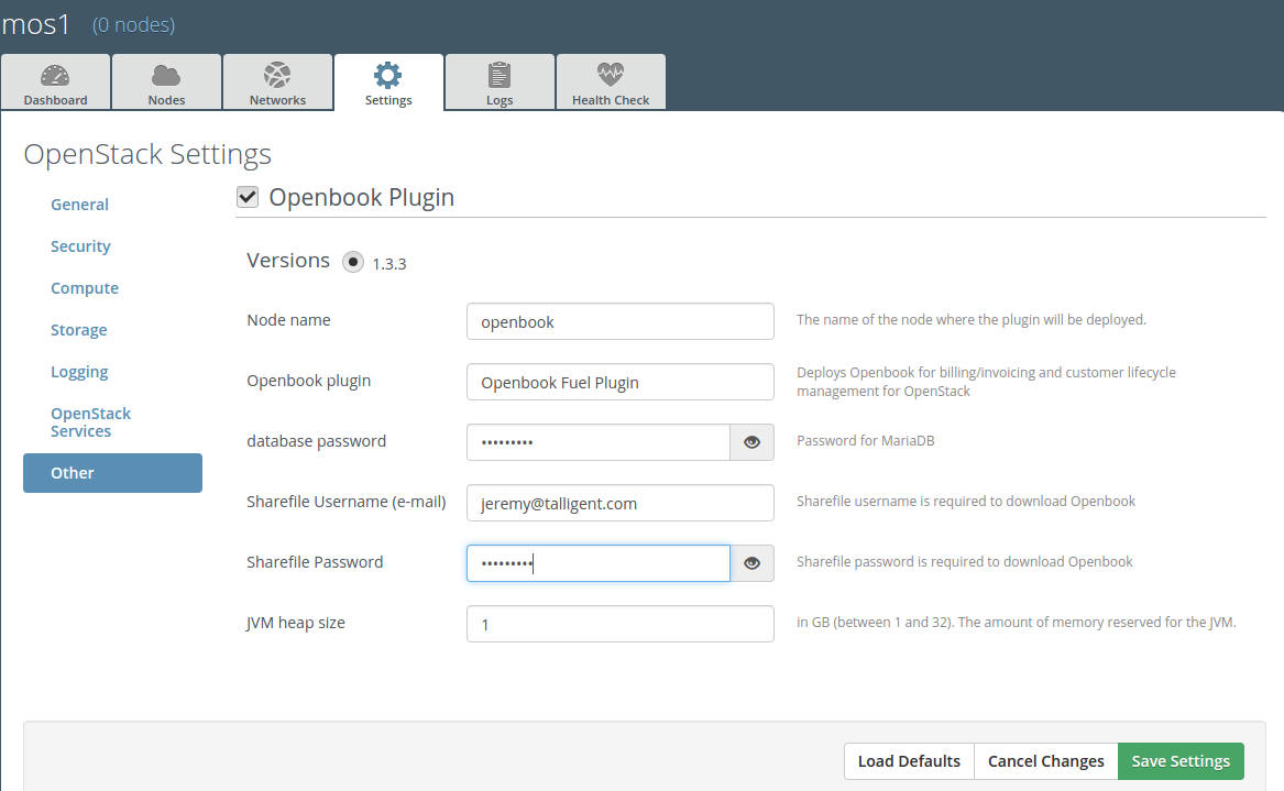 A screenshot of the Openbook Plugin settings UI for 8.0